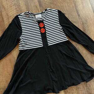 Women's Costa Black & White Striped Tunic Top S with Red Buttons